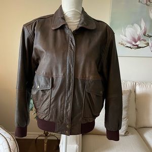 Brown Leather Bomber Jacket Aviator B52 Flight Jacket World Map Lining